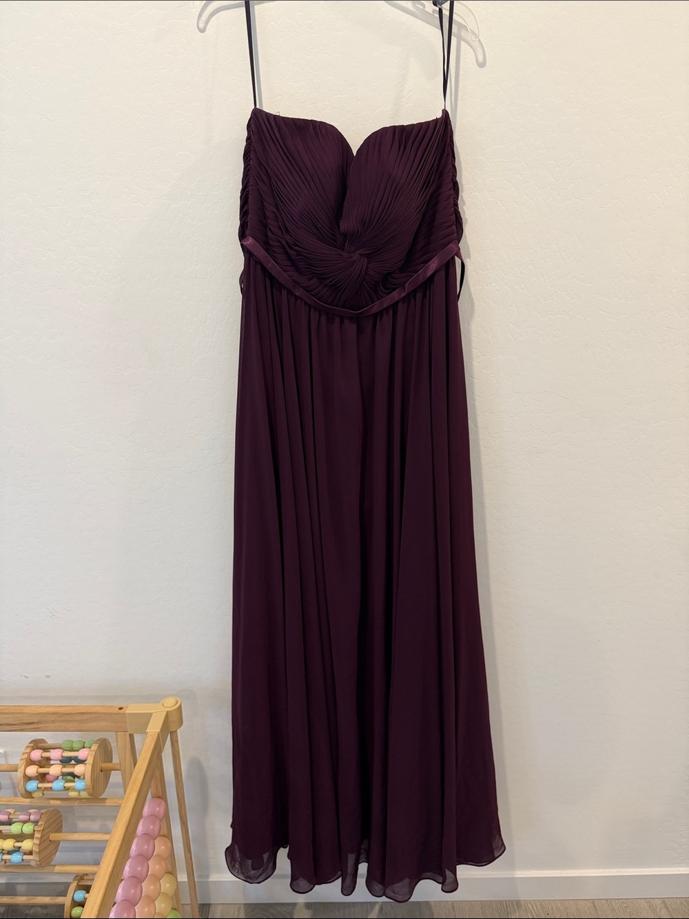Strapless Pleated Bodice Bridesmaid Dress in Deep Plum